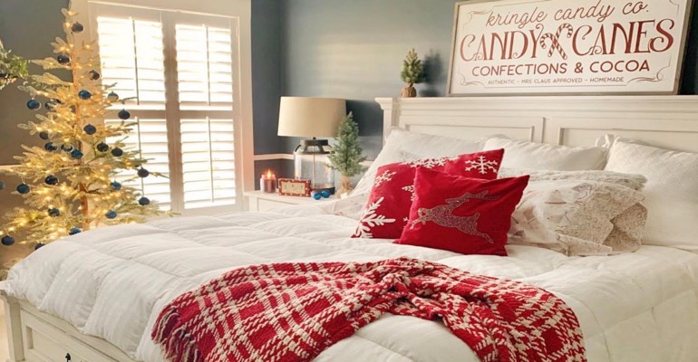 Bedroom with Christmas decor.